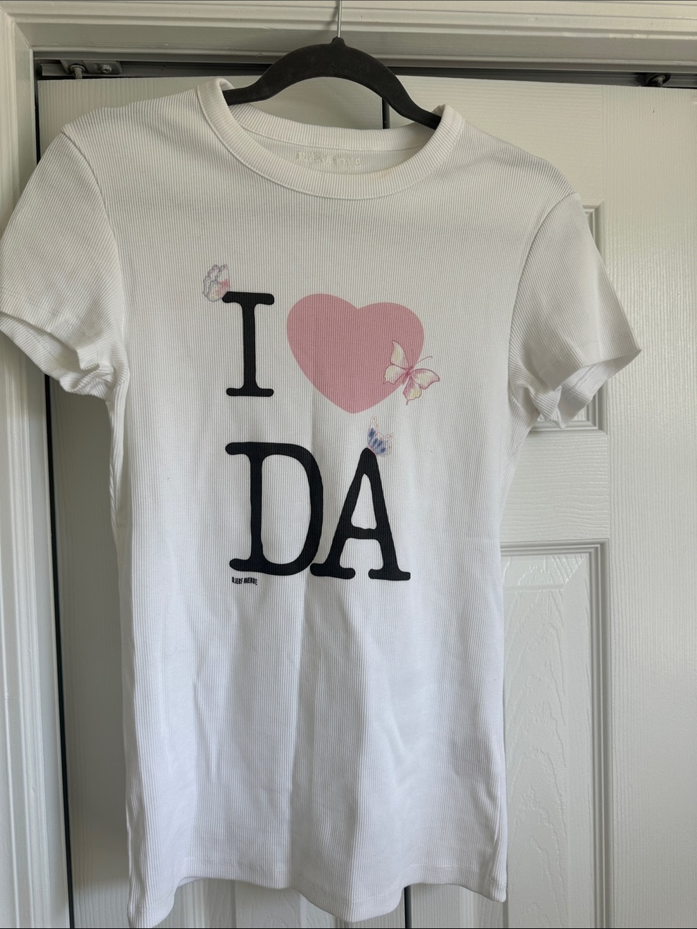 Djerf Avenue White Tee with Pink Heart & Black Lettering